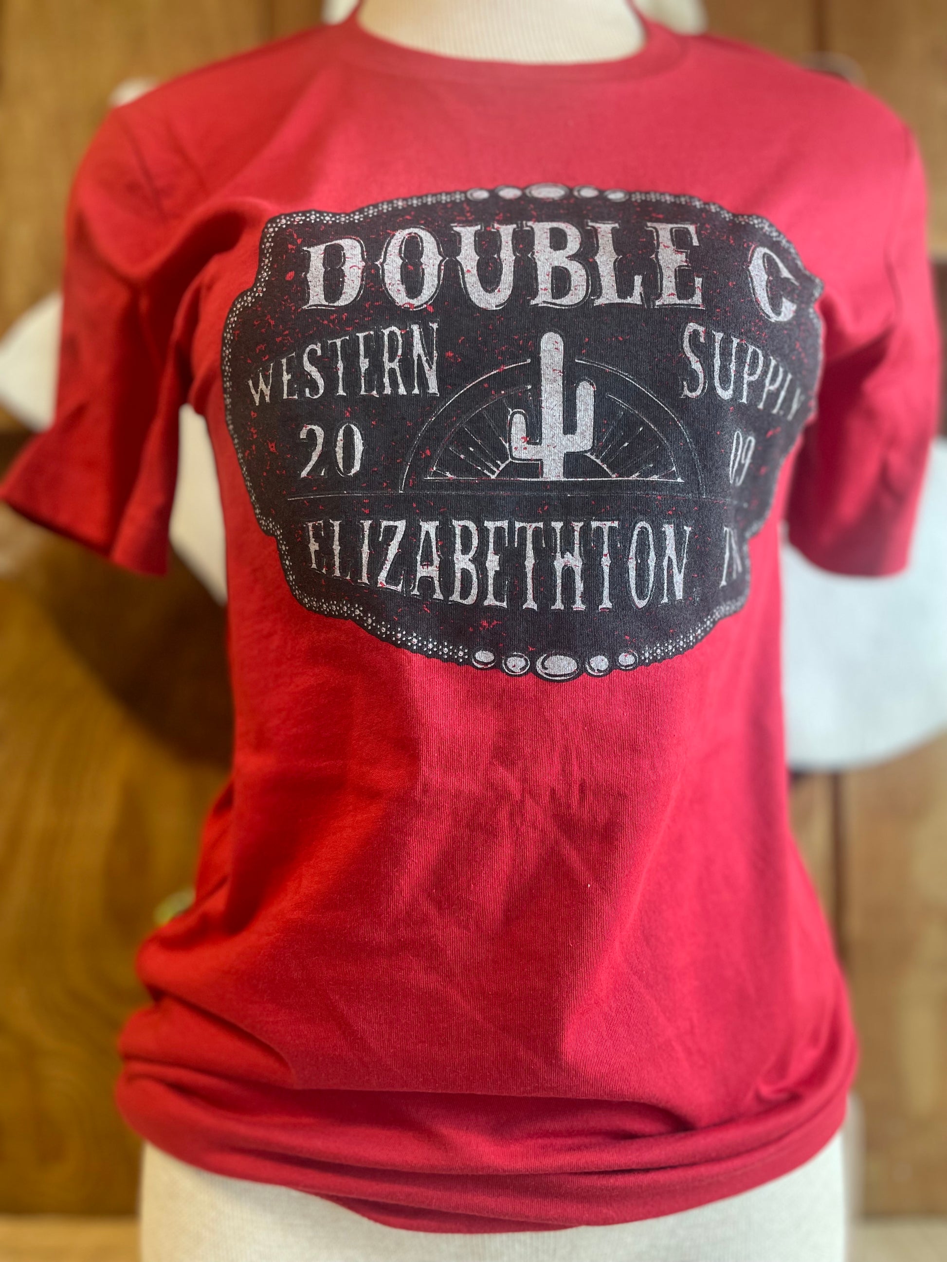 Double C Belt Buckle Print Tee T Shirt Red Double C Western Supply