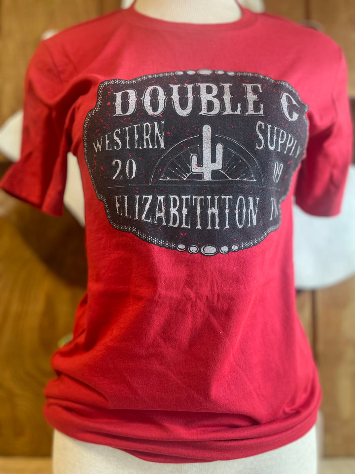 Double C Belt Buckle Print Tee T Shirt Red Double C Western Supply