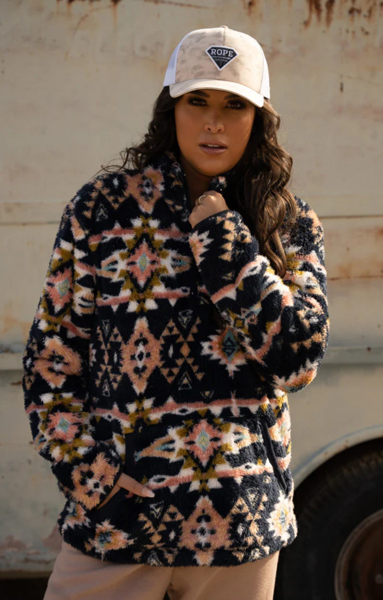 HOOEY "LADIES/YOUTH FLEECE PULLOVER" NAVY/AZTEC Hooey