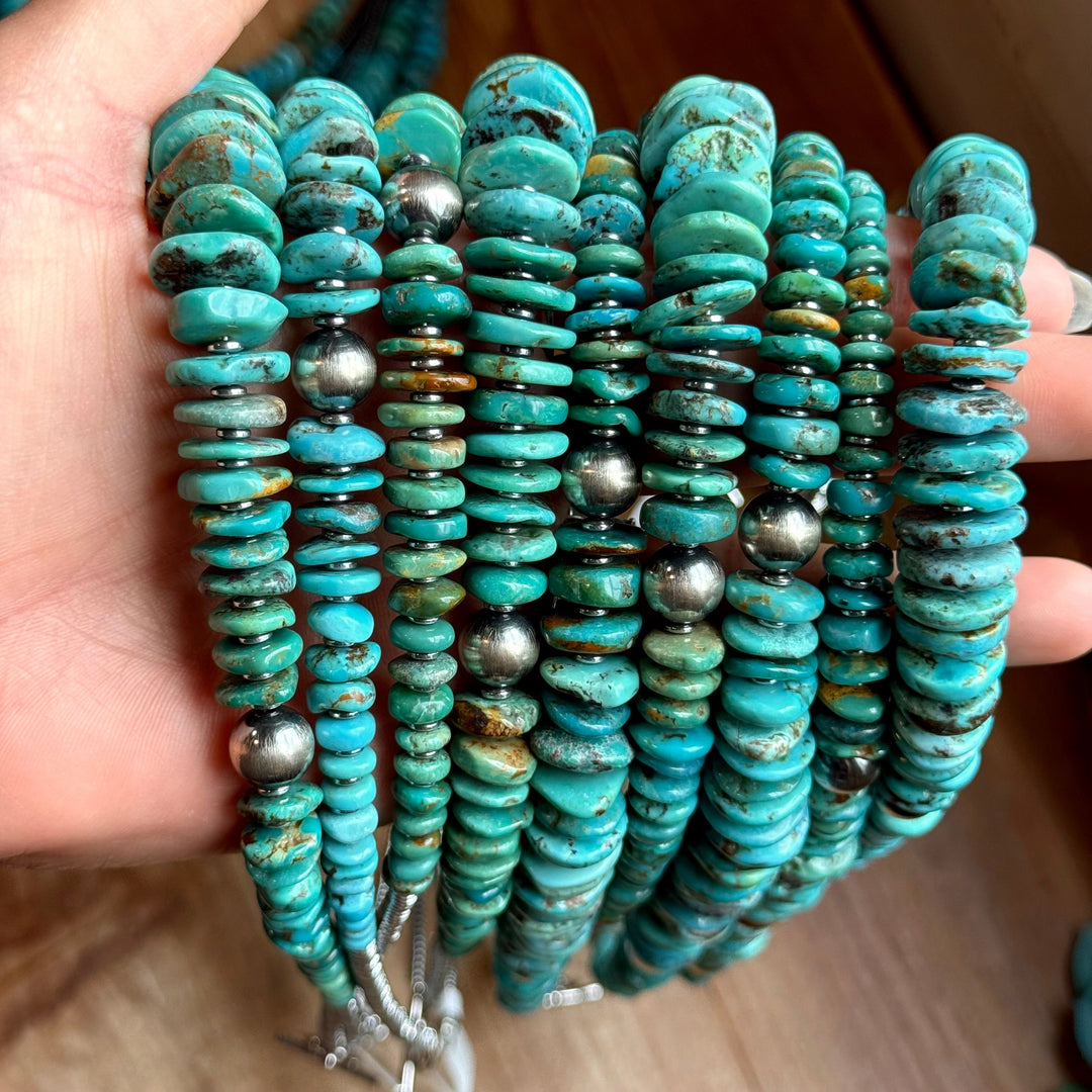 Turquoise Graduated Necklace with Hematite & Sterling Silver Accents – 23” Necklaces Shopify Collective The Bijoux FAB Jewelry The Bijoux FAB Jewelry