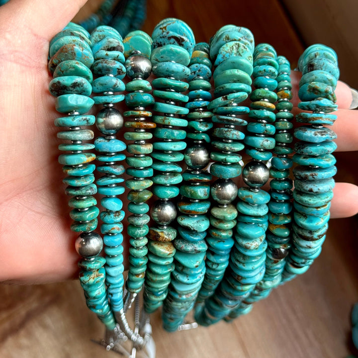 Turquoise Graduated Necklace with Hematite & Sterling Silver Accents – 23” Necklaces Shopify Collective The Bijoux FAB Jewelry The Bijoux FAB Jewelry