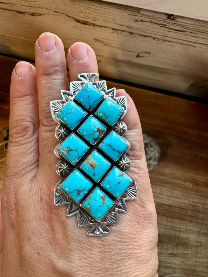 Big Ring - adjustable - kingman turquoise ring and sterling silver ring Shopify Collective The Bijoux FAB Jewelry The Bijoux FAB Jewelry