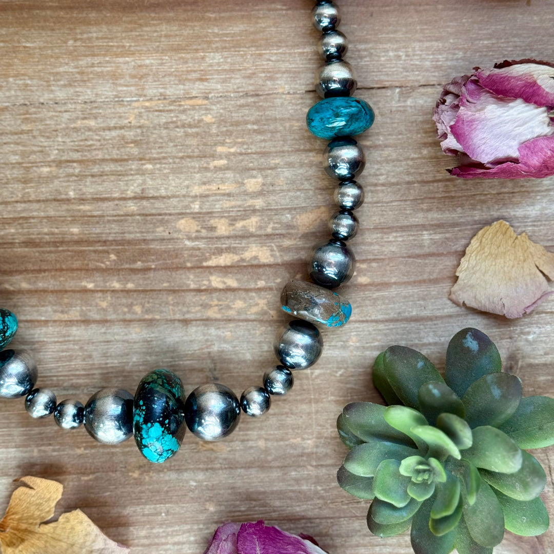 22” Massive Turquoise Rondelle Necklace – Sterling Silver Pearls Necklaces Shopify Collective The Bijoux FAB Jewelry The Bijoux FAB Jewelry