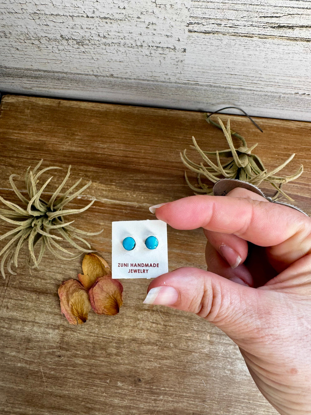 Stud Earrings – Kingman Turquoise – Sterling Silver – Handmade by Mary Ann Neha, Zuni Artist Earrings Shopify Collective The Bijoux FAB Jewelry The Bijoux FAB Jewelry
