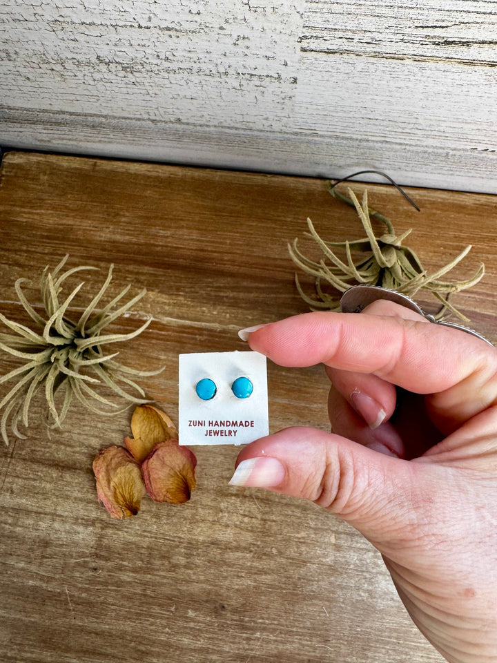 Stud Earrings – Kingman Turquoise – Sterling Silver – Handmade by Mary Ann Neha, Zuni Artist Earrings Shopify Collective The Bijoux FAB Jewelry The Bijoux FAB Jewelry