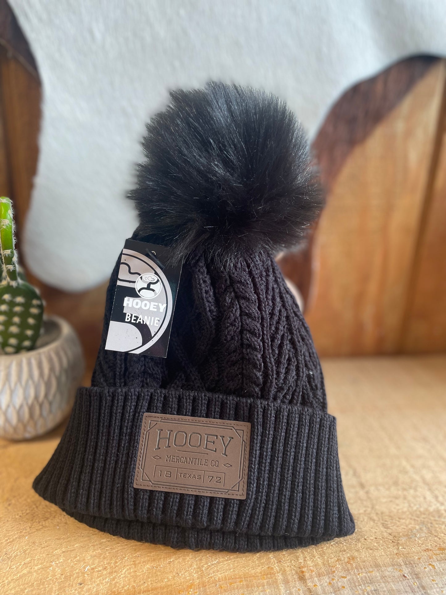 Hooey Beanie Black With Leather Patch Beanie Hooey