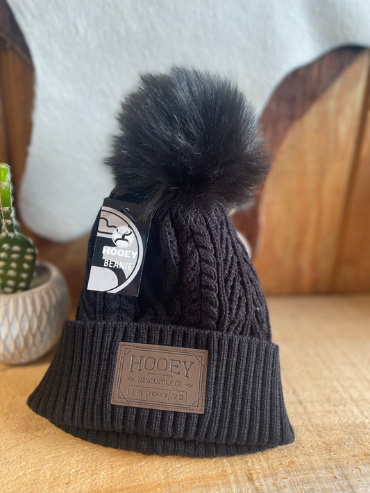 Hooey Beanie Black With Leather Patch Beanie Hooey