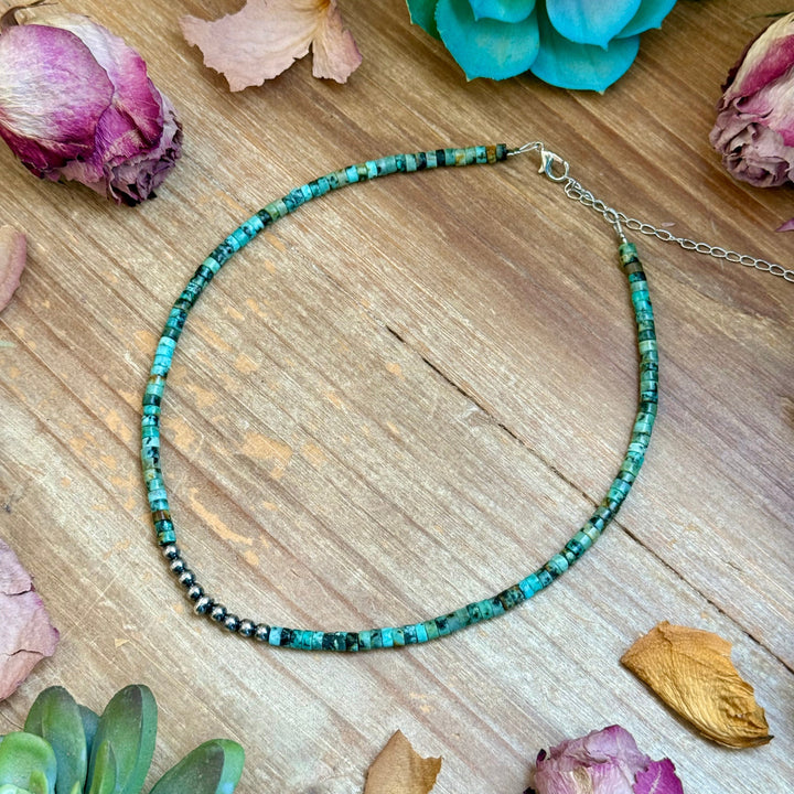 African Turquoise Heishi & Sterling Silver Pearl Necklace Necklaces Shopify Collective The Bijoux FAB Jewelry The Bijoux FAB Jewelry
