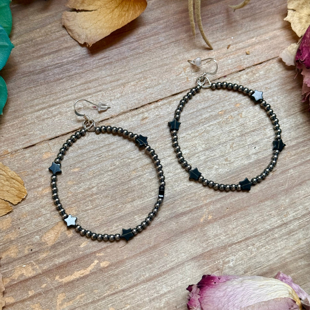 Black Onyx Star Hoop Earrings – 3mm Sterling Silver Earrings Shopify Collective The Bijoux FAB Jewelry The Bijoux FAB Jewelry