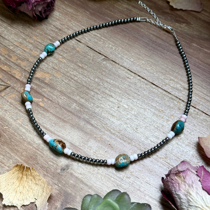 15” Pink Conch & Turquoise Necklace – Sterling Silver Necklaces Shopify Collective The Bijoux FAB Jewelry The Bijoux FAB Jewelry