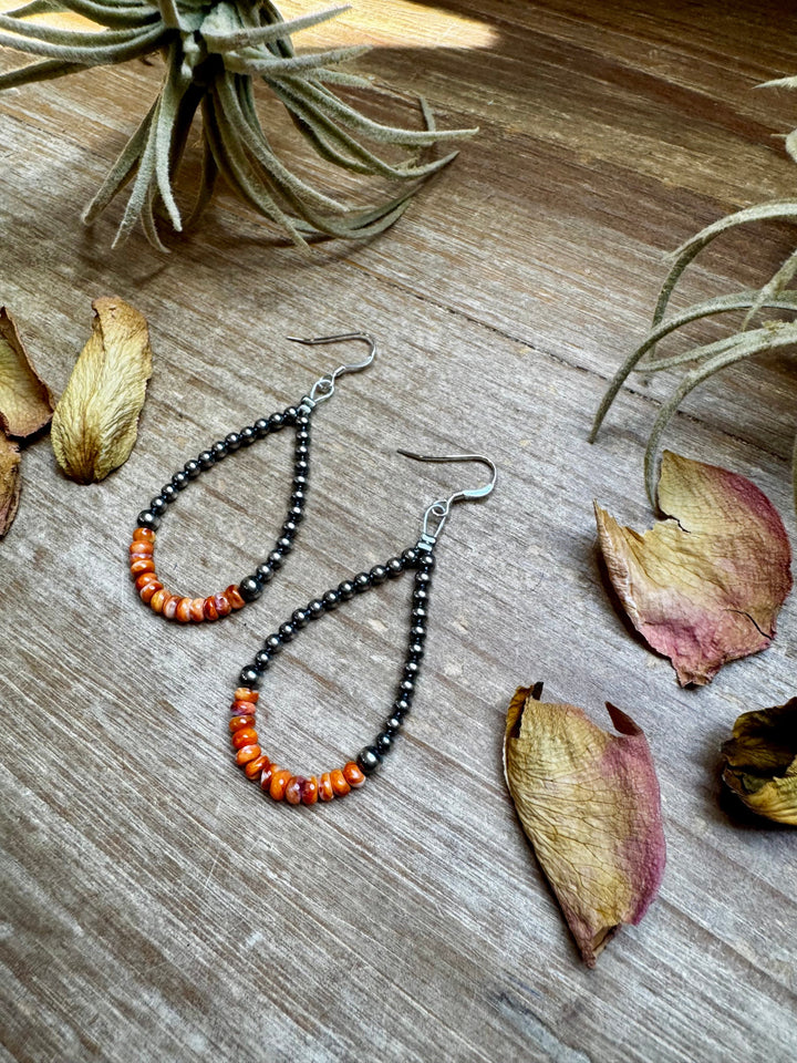 Teardrop Earrings – Sterling Silver Pearl & Orange Spiny Oyster Earrings Shopify Collective The Bijoux FAB Jewelry The Bijoux FAB Jewelry