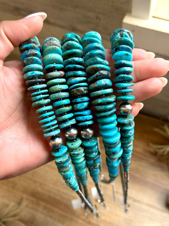 Dark Blue Turquoise Graduated Necklace with Sterling Silver Pearls & Hematite – 23” Necklaces Shopify Collective The Bijoux FAB Jewelry The Bijoux FAB Jewelry