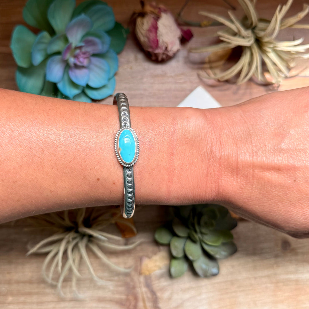 121 Sterling Silver Kingman Turquoise Stamped Stacking Cuff by Jason Ogg cuff Shopify Collective The Bijoux FAB Jewelry The Bijoux FAB Jewelry