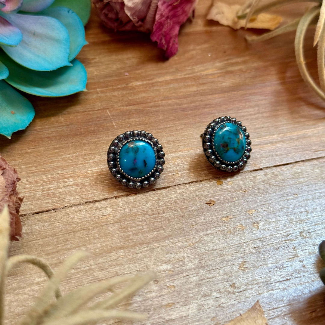 MJ Round Turquoise Stud Earrings Earrings Shopify Collective The Bijoux FAB Jewelry The Bijoux FAB Jewelry