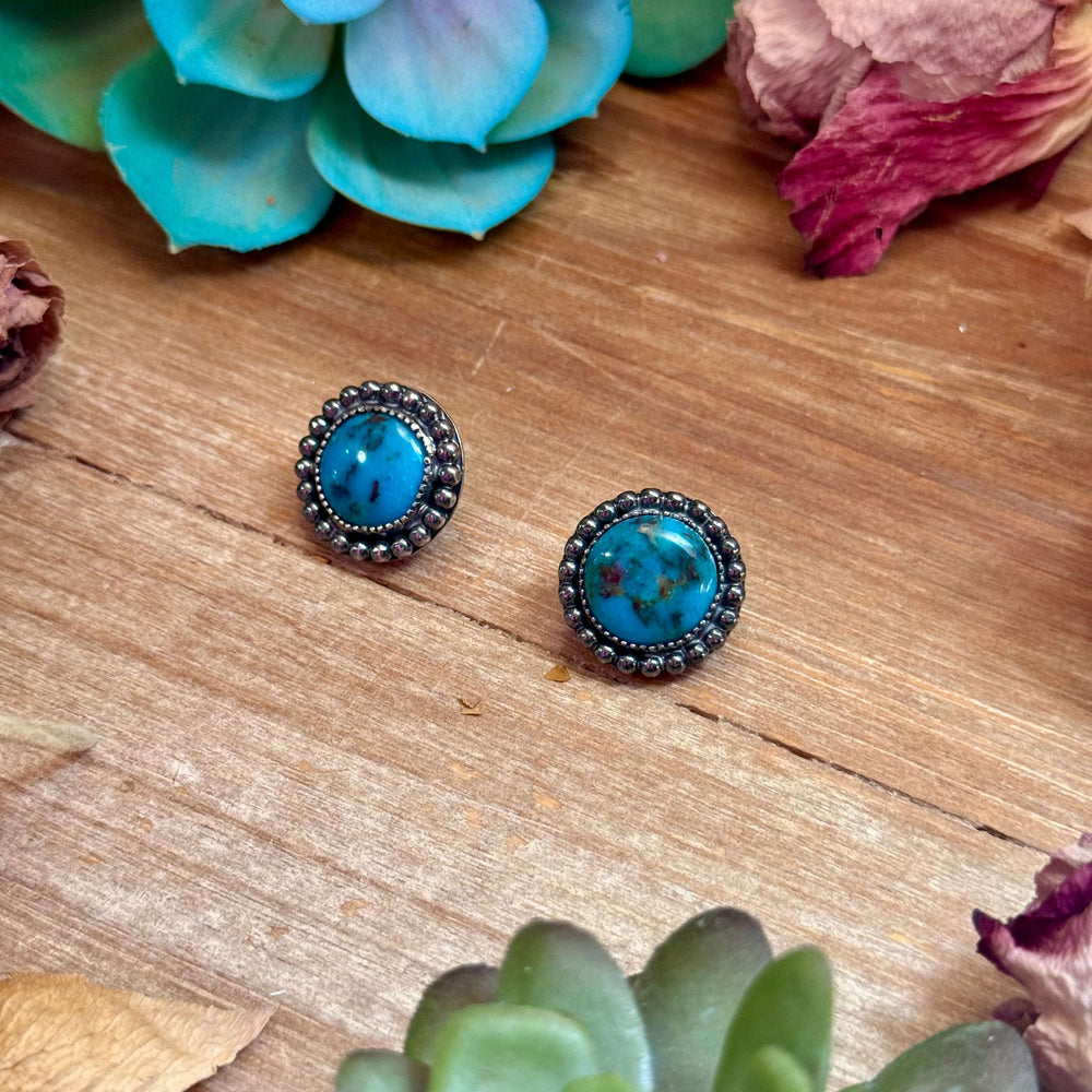MJ Round Turquoise Stud Earrings Earrings Shopify Collective The Bijoux FAB Jewelry The Bijoux FAB Jewelry