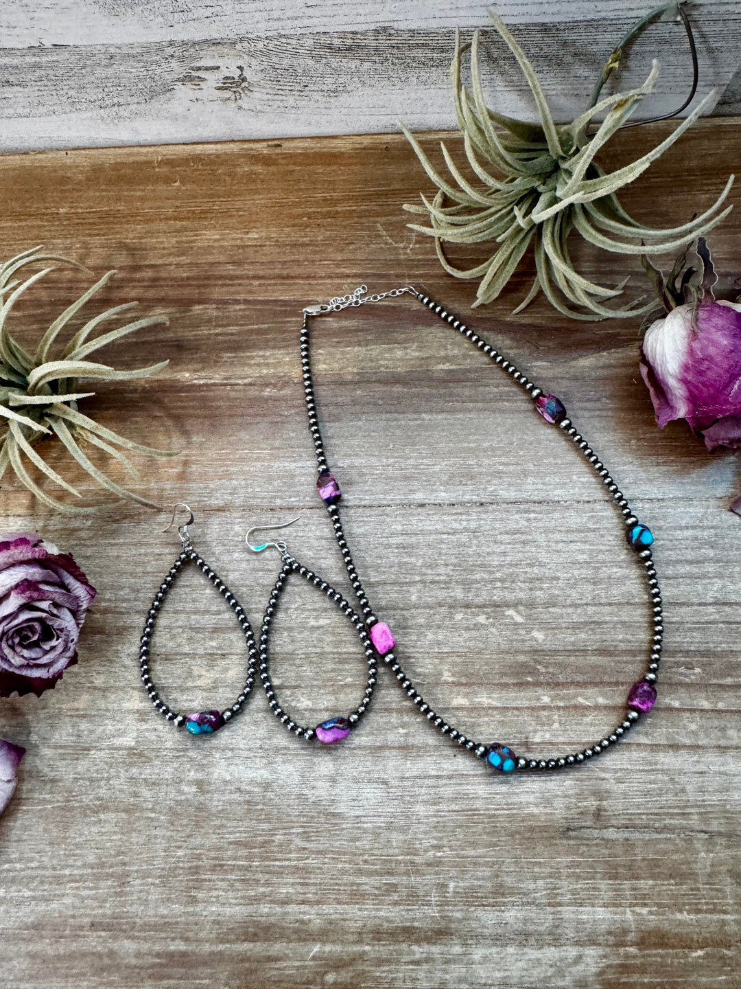 Dyed Pink Turquoise & Sterling Silver Pearl Teardrop Earrings – 3" Earrings Shopify Collective The Bijoux FAB Jewelry The Bijoux FAB Jewelry