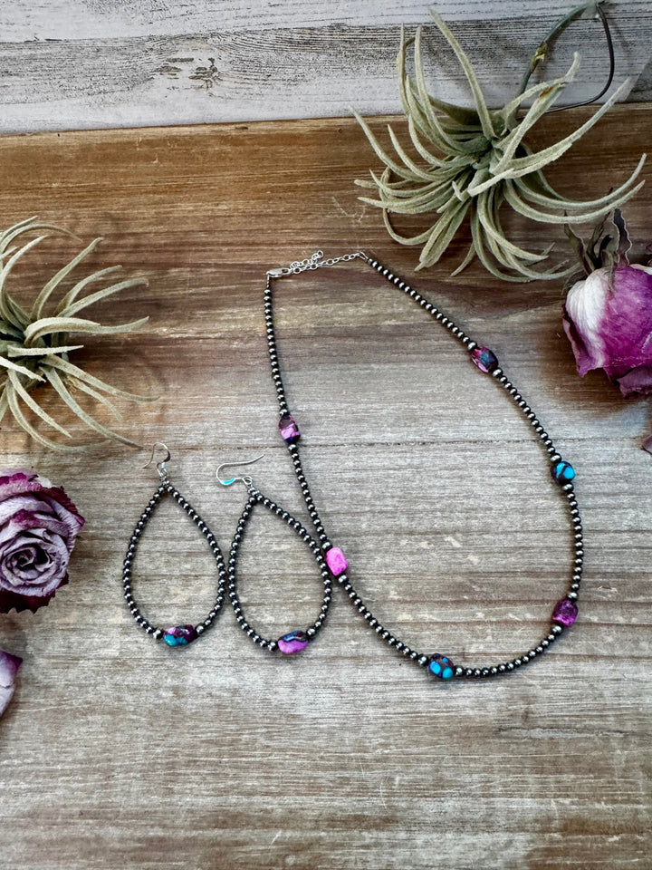 Dyed Pink Turquoise & Sterling Silver Pearl Teardrop Earrings – 3" Earrings Shopify Collective The Bijoux FAB Jewelry The Bijoux FAB Jewelry