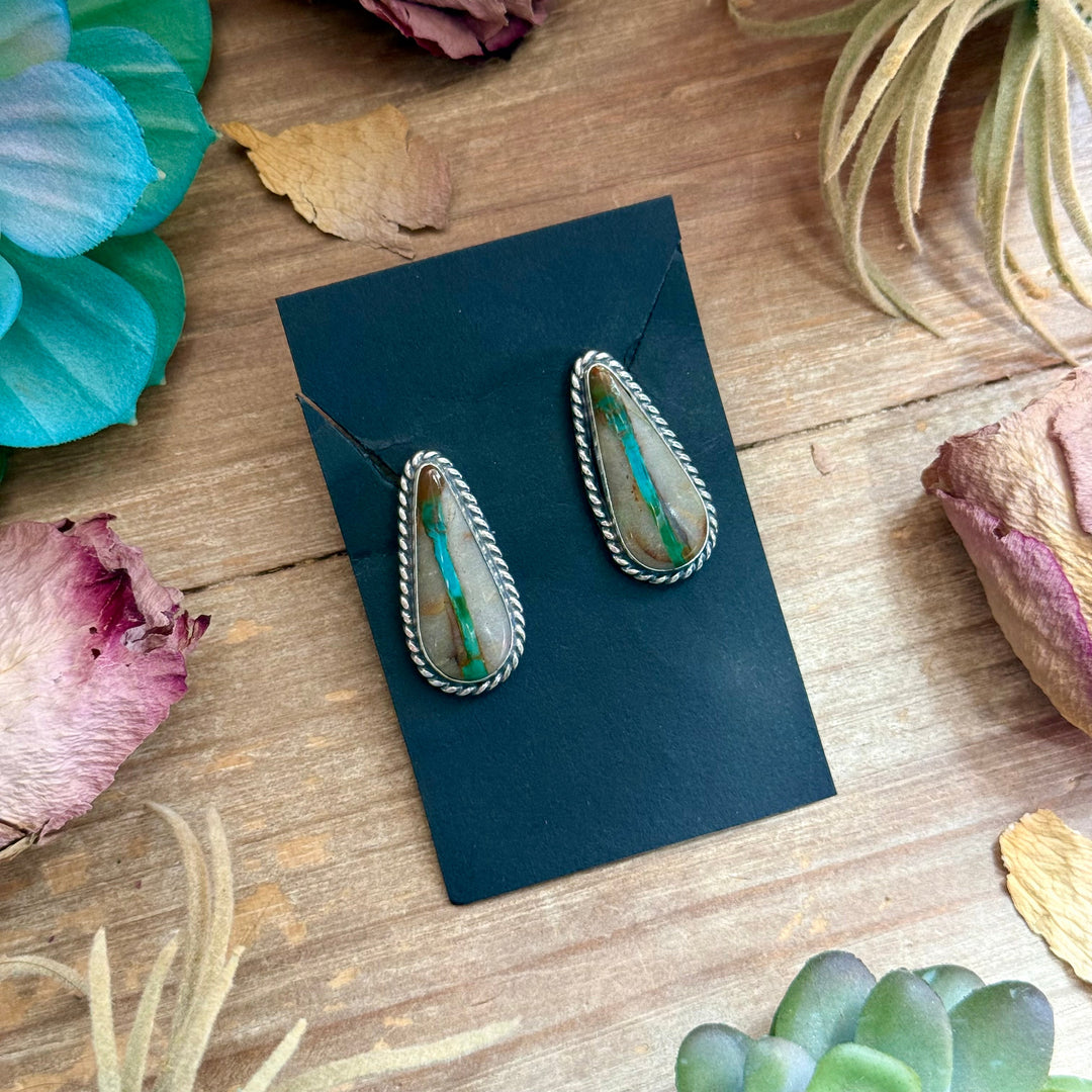 15 - Sterling Silver Ribbon Royston Turquoise Stud Earrings by Jason Ogg Earrings Shopify Collective The Bijoux FAB Jewelry The Bijoux FAB Jewelry