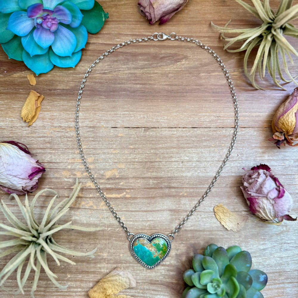 101 - Sterling Silver Kingman Turquoise Heart Bar Necklace by Jason Ogg Necklaces Shopify Collective The Bijoux FAB Jewelry The Bijoux FAB Jewelry