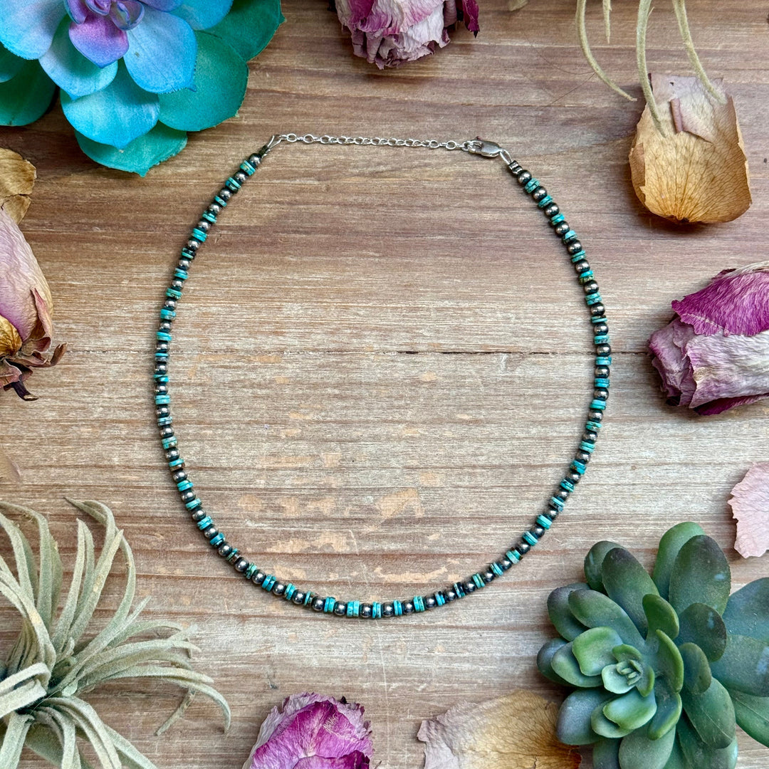 14” Turquoise Heishi Choker – Sterling Silver Pearls Choker Shopify Collective The Bijoux FAB Jewelry The Bijoux FAB Jewelry