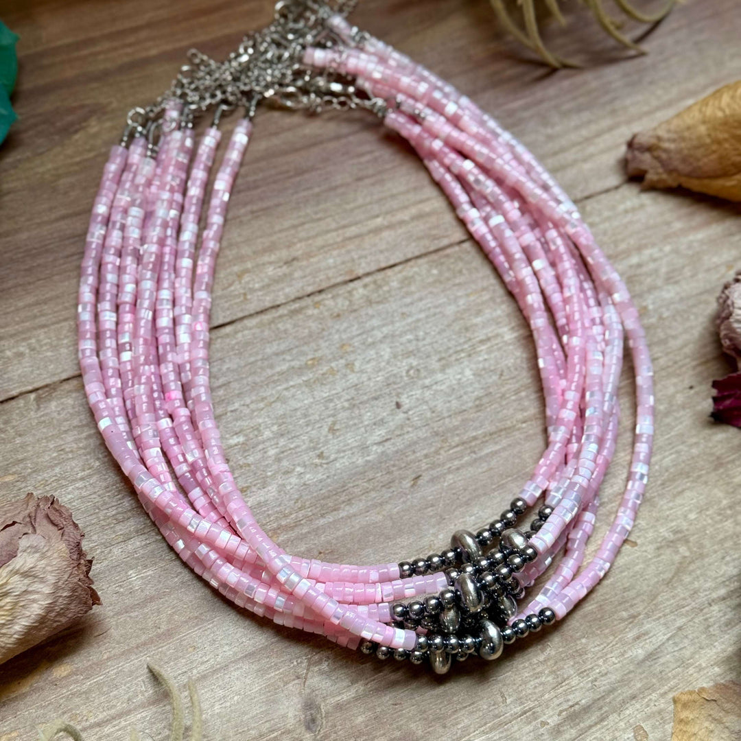 Pink Shell Heishi Necklace – 15" Necklaces Shopify Collective The Bijoux FAB Jewelry The Bijoux FAB Jewelry