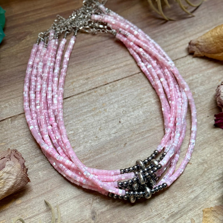 Pink Shell Heishi Necklace – 15" Necklaces Shopify Collective The Bijoux FAB Jewelry The Bijoux FAB Jewelry