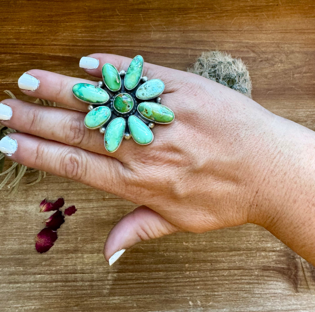 Big Flower ring- size 9 - Sonoran Gold turquoise ring and sterling silver ring Shopify Collective The Bijoux FAB Jewelry The Bijoux FAB Jewelry