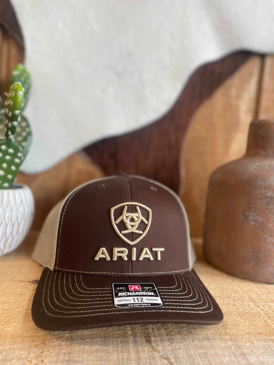 ARIAT MEN'S SHIELD LOGO EMBROIDERED BROWN WESTERN CAP caps M & F