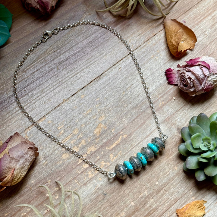 87 - Sterling Silver Kingman Turquoise & Mercury Dime Bar Necklace by Jason Ogg Necklaces Shopify Collective The Bijoux FAB Jewelry The Bijoux FAB Jewelry