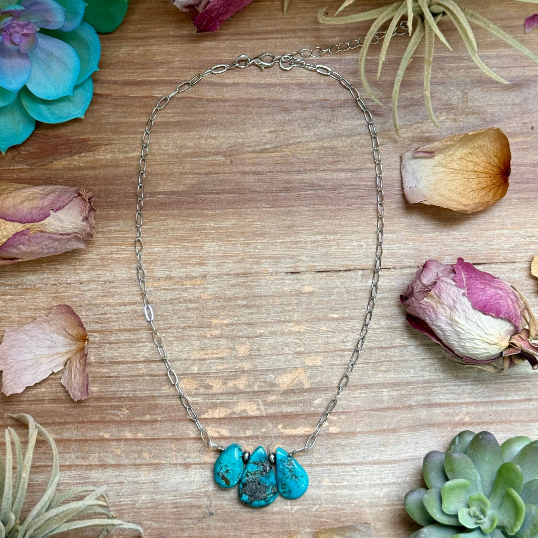 15” Turquoise Teardrop Chain Necklace – Silver Plated Paperclip Necklaces Shopify Collective The Bijoux FAB Jewelry The Bijoux FAB Jewelry