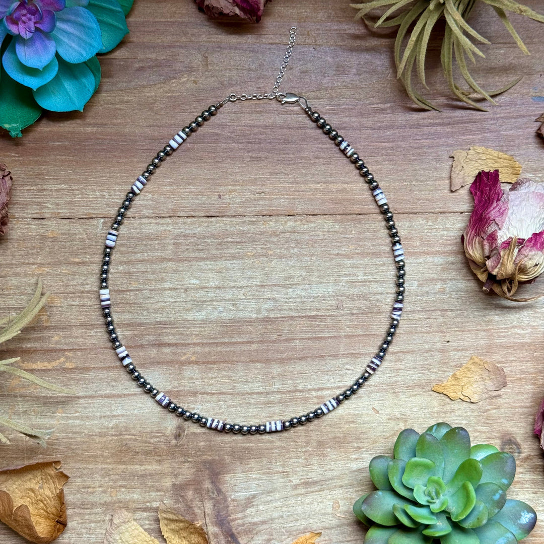 Wampum Shell & Sterling Silver Necklace 4mm 16" Necklaces Shopify Collective The Bijoux FAB Jewelry The Bijoux FAB Jewelry