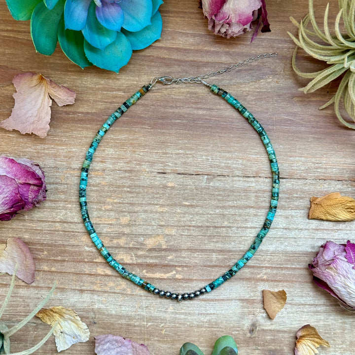 African Turquoise Heishi & Sterling Silver Pearl Necklace Necklaces Shopify Collective The Bijoux FAB Jewelry The Bijoux FAB Jewelry