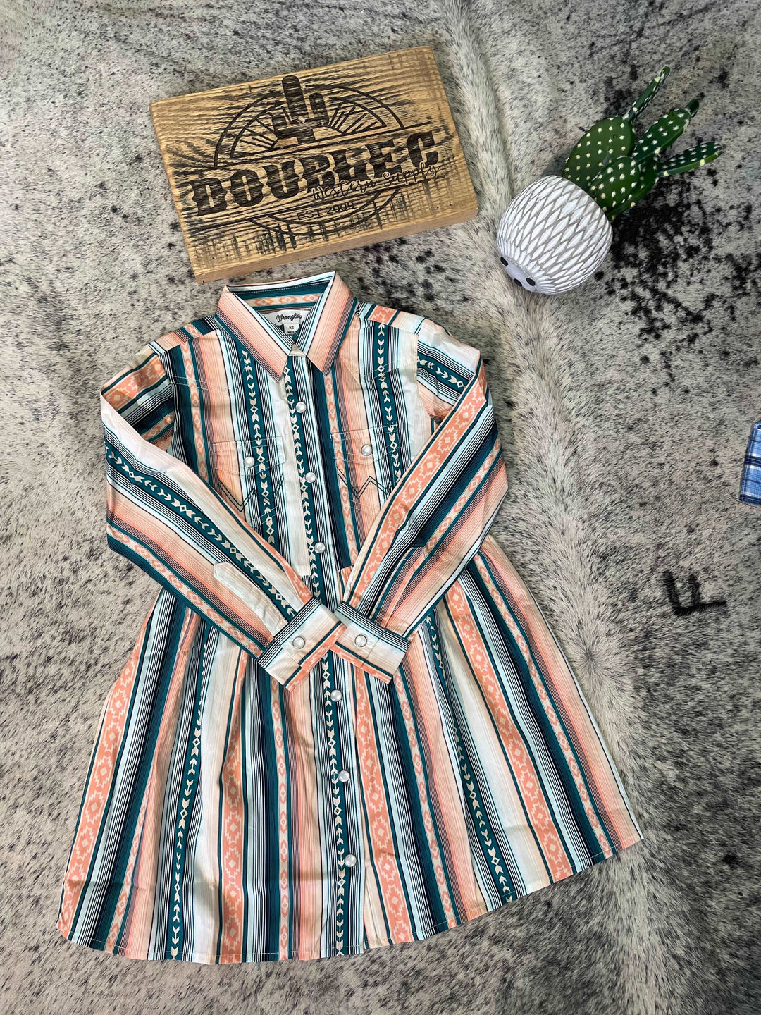 Girl's Long Sleeve Stripe Western Snap Dress Children’s Clothing Wrangler