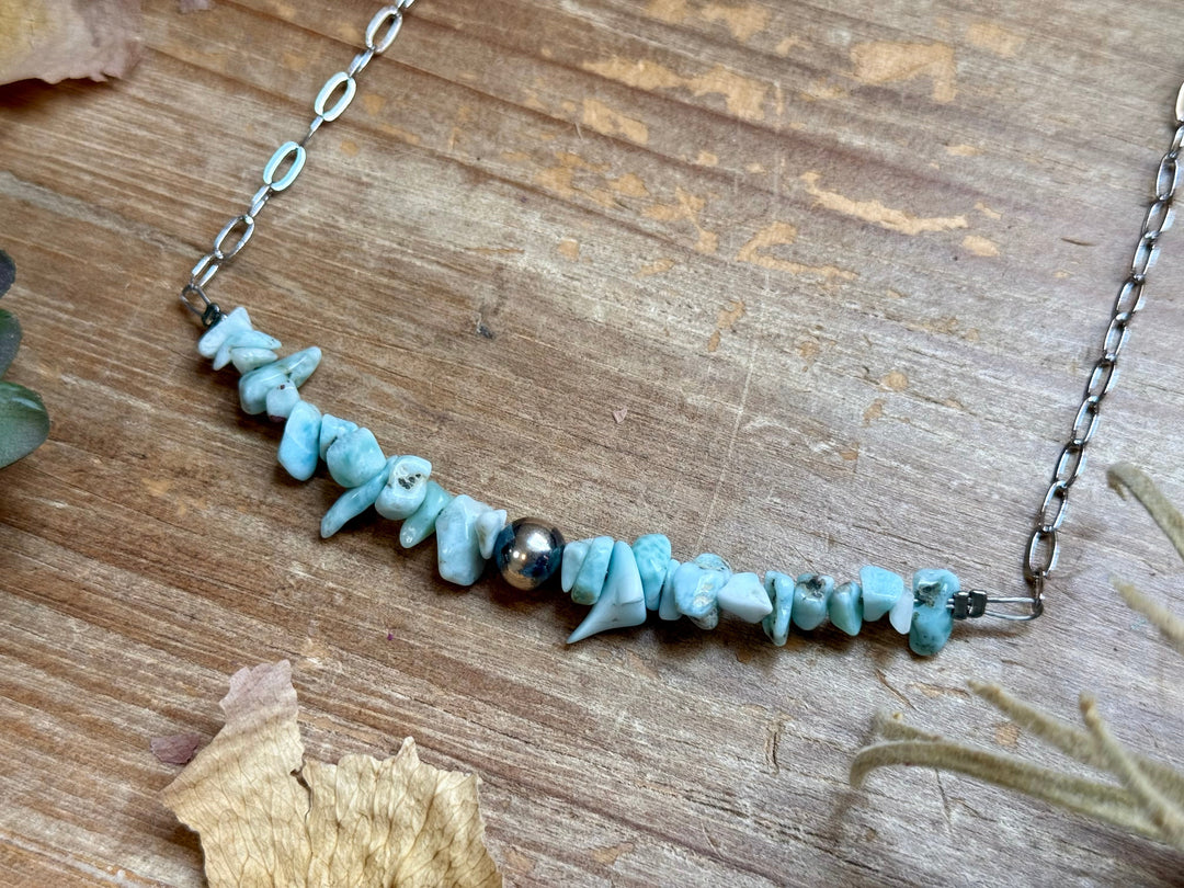16” Larimar Chip Necklace – Sterling Silver & Paperclip Chain Necklaces Shopify Collective The Bijoux FAB Jewelry The Bijoux FAB Jewelry