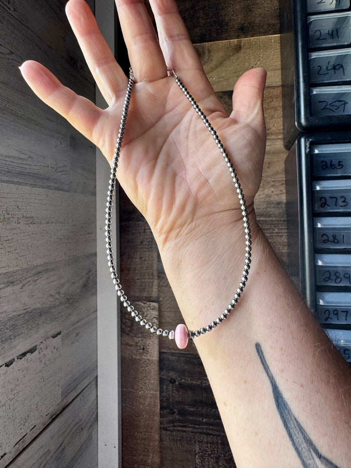 Sterling Silver Pearl Choker – Pink Conch Saucer Center – 14.5" + Extender Necklaces Shopify Collective The Bijoux FAB Jewelry The Bijoux FAB Jewelry