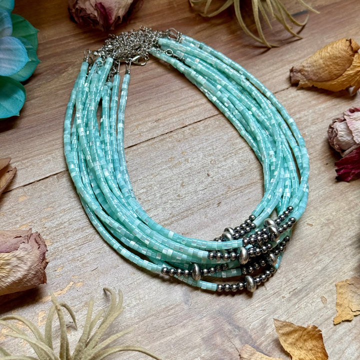 Turquoise Shell Heishi Necklace – 15" Necklaces Shopify Collective The Bijoux FAB Jewelry The Bijoux FAB Jewelry