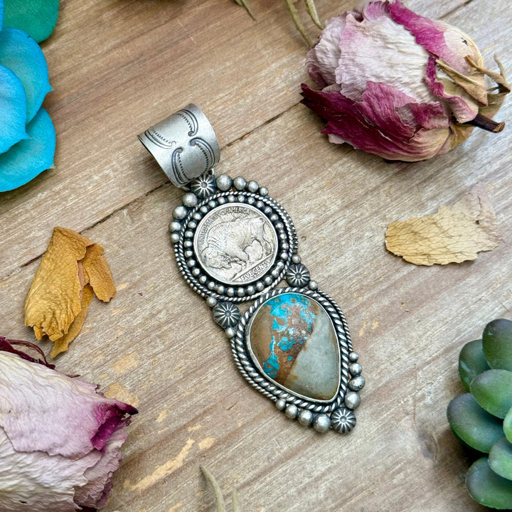 71 - Sterling Silver Easter Blue Turquoise & Buffalo Nickel Pendant by Shay Pfeiffer Pendant Shopify Collective The Bijoux FAB Jewelry The Bijoux FAB Jewelry