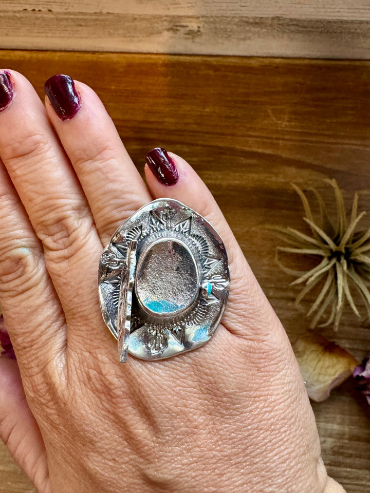 Adjustable Cowboy Hat Ring – Kingman Turquoise – Sterling Silver – Navajo Handmade by Robby Manuelito – USA ring Shopify Collective The Bijoux FAB Jewelry The Bijoux FAB Jewelry