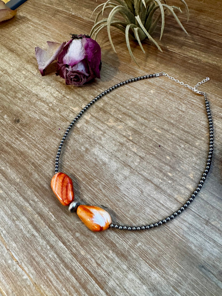 14" Spiny Oyster & Sterling Silver Pearl Choker – 3mm & 10mm Choker Shopify Collective The Bijoux FAB Jewelry The Bijoux FAB Jewelry