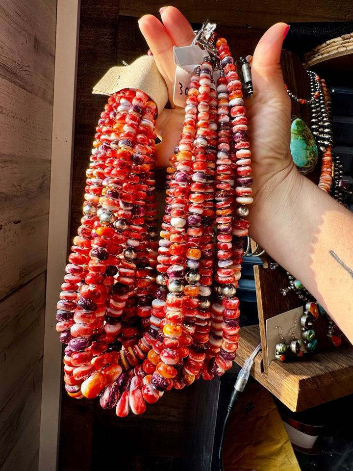 BE BOLD - 22-Inch Spiny Oyster & Wampum Statement Necklace with Sterling Silver Pearls Necklaces Shopify Collective The Bijoux FAB Jewelry The Bijoux FAB Jewelry