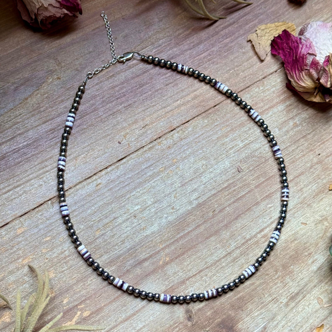 Wampum Shell & Sterling Silver Necklace 4mm 16" Necklaces Shopify Collective The Bijoux FAB Jewelry The Bijoux FAB Jewelry
