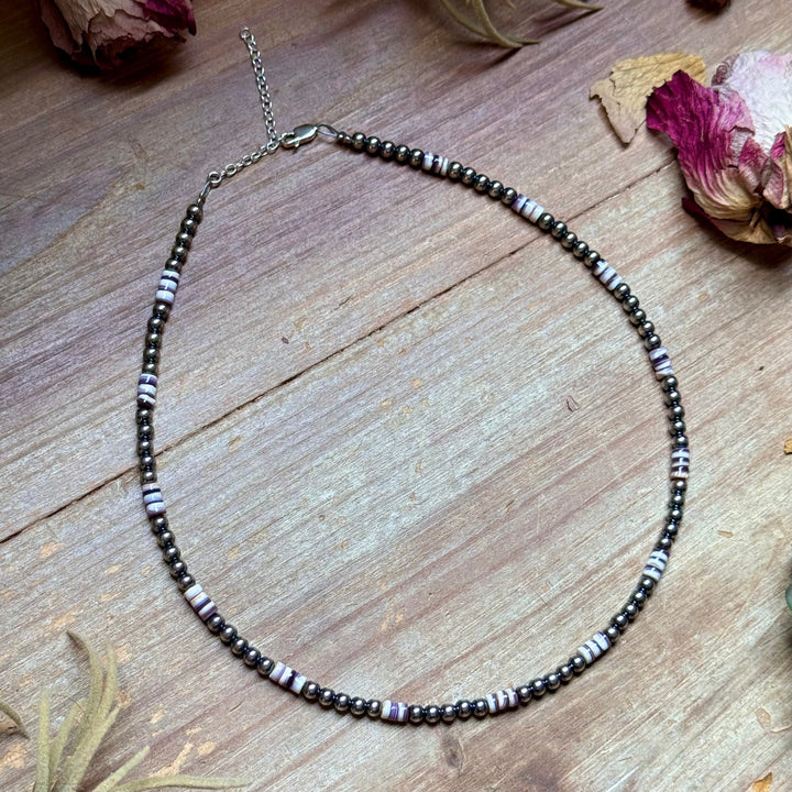 Wampum Shell & Sterling Silver Necklace 4mm 16" Necklaces Shopify Collective The Bijoux FAB Jewelry The Bijoux FAB Jewelry