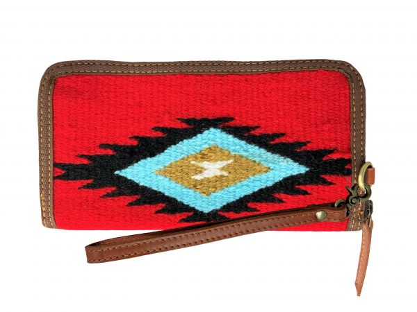 Showman 100% Wool Red Southwest Design Saddle Blanket Wallet / Wristlet BG-719