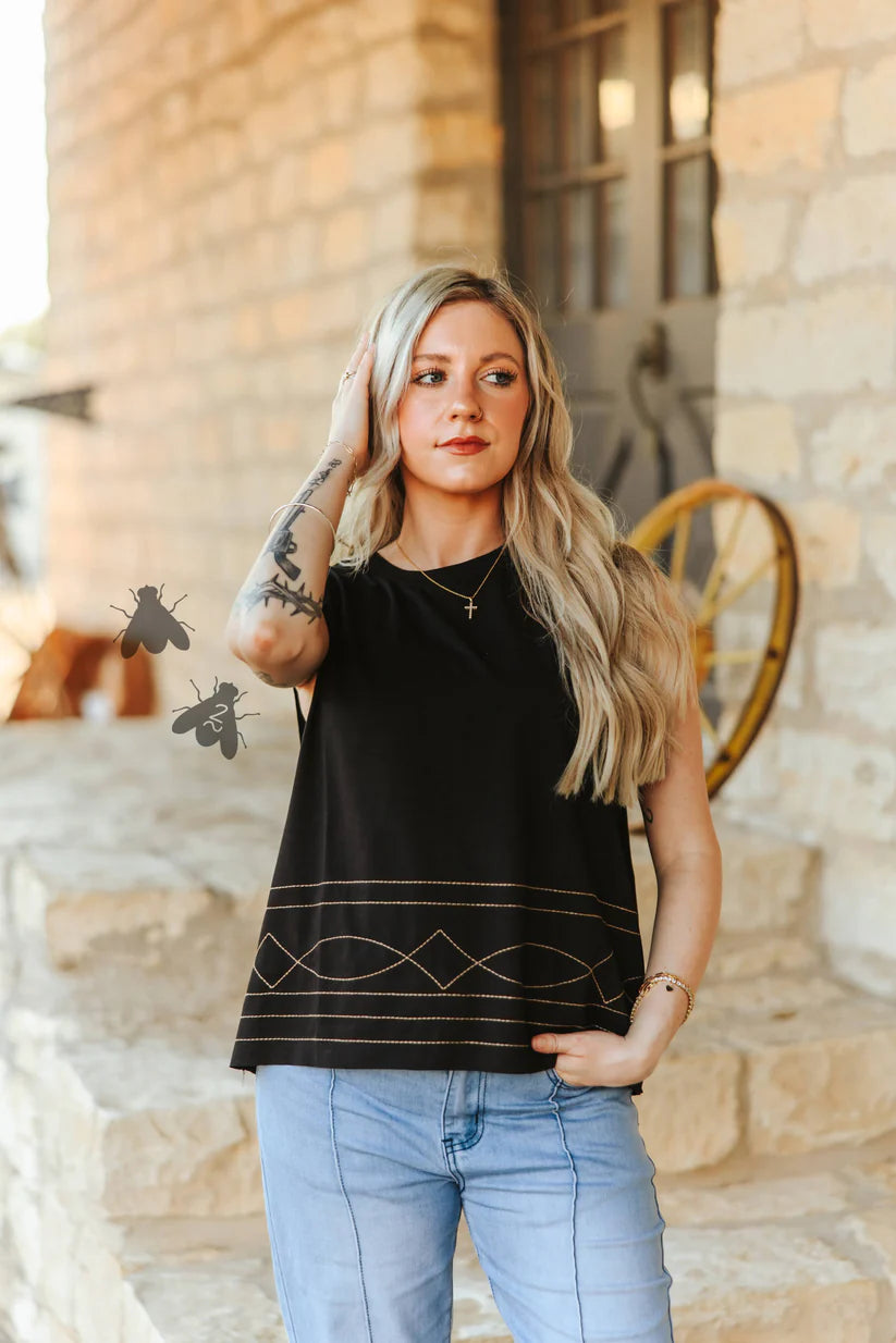 Rodeo Stitch Cutoff Sleeves Top Shirt Shirt Sleeveless Women's Women’s Clothing 2 Fly