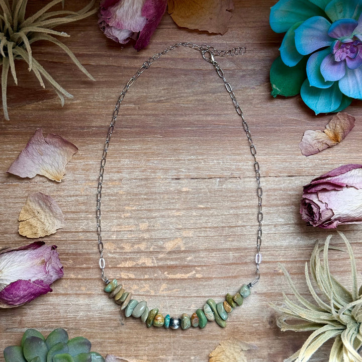 16.5” Green Turquoise Nugget Necklace – Sterling Silver & Paperclip Chain Necklaces Shopify Collective The Bijoux FAB Jewelry The Bijoux FAB Jewelry