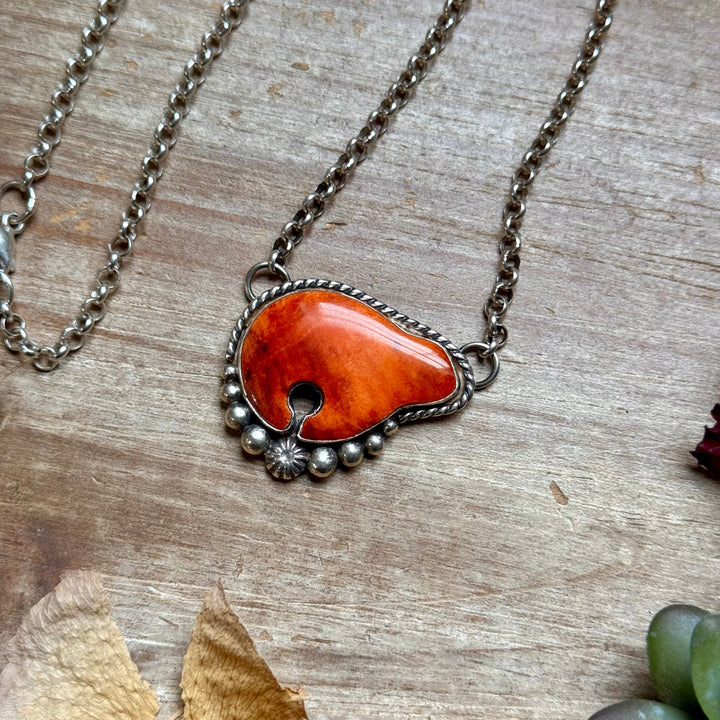 116 - Sterling Silver Orange Spiny Oyster Bear Fixed Chain Necklace by Jason Ogg Necklaces Shopify Collective The Bijoux FAB Jewelry The Bijoux FAB Jewelry
