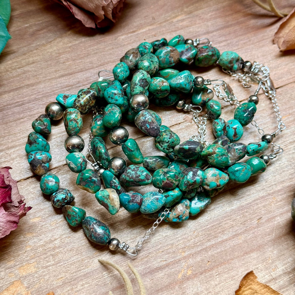 Turquoise Nugget Bracelet with Sterling Silver Pearls – 7” + Extender Bracelets Shopify Collective The Bijoux FAB Jewelry The Bijoux FAB Jewelry