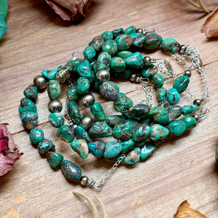 Turquoise Nugget Bracelet with Sterling Silver Pearls – 7” + Extender Bracelets Shopify Collective The Bijoux FAB Jewelry The Bijoux FAB Jewelry