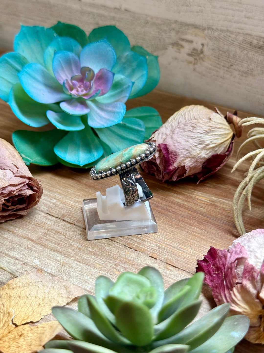 MJ Light Green Turquoise Sterling Silver Ring – Adjustable Oval Ring Shopify Collective The Bijoux FAB Jewelry The Bijoux FAB Jewelry