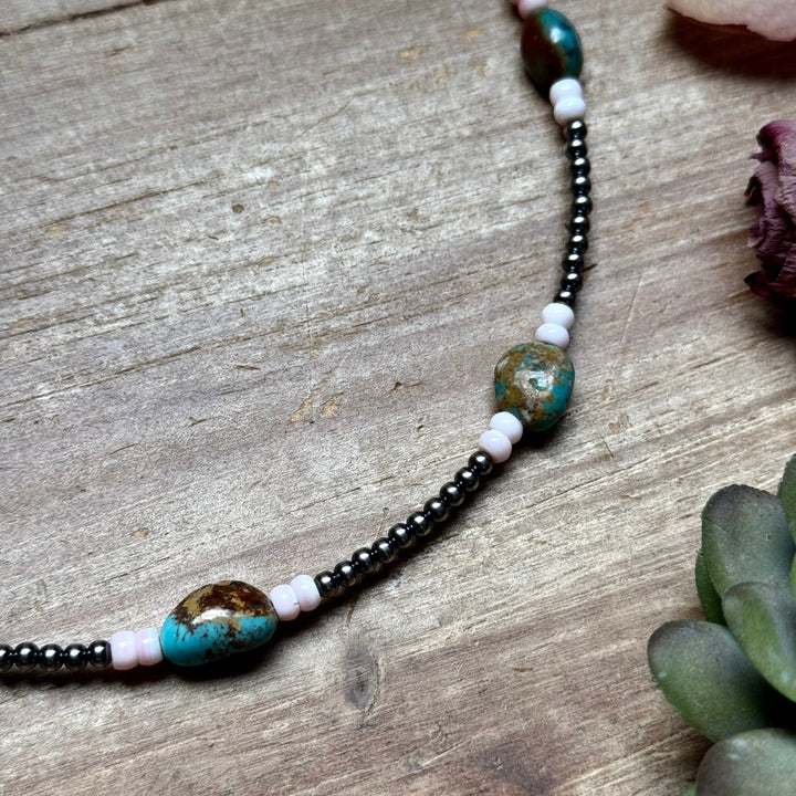 15” Pink Conch & Turquoise Necklace – Sterling Silver Necklaces Shopify Collective The Bijoux FAB Jewelry The Bijoux FAB Jewelry